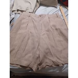 MENS STRUCTURE VINTAGE 90S Y2K BEIGE 100%‎ LINEN SUMMER  PLEATED SHORTS 36 New